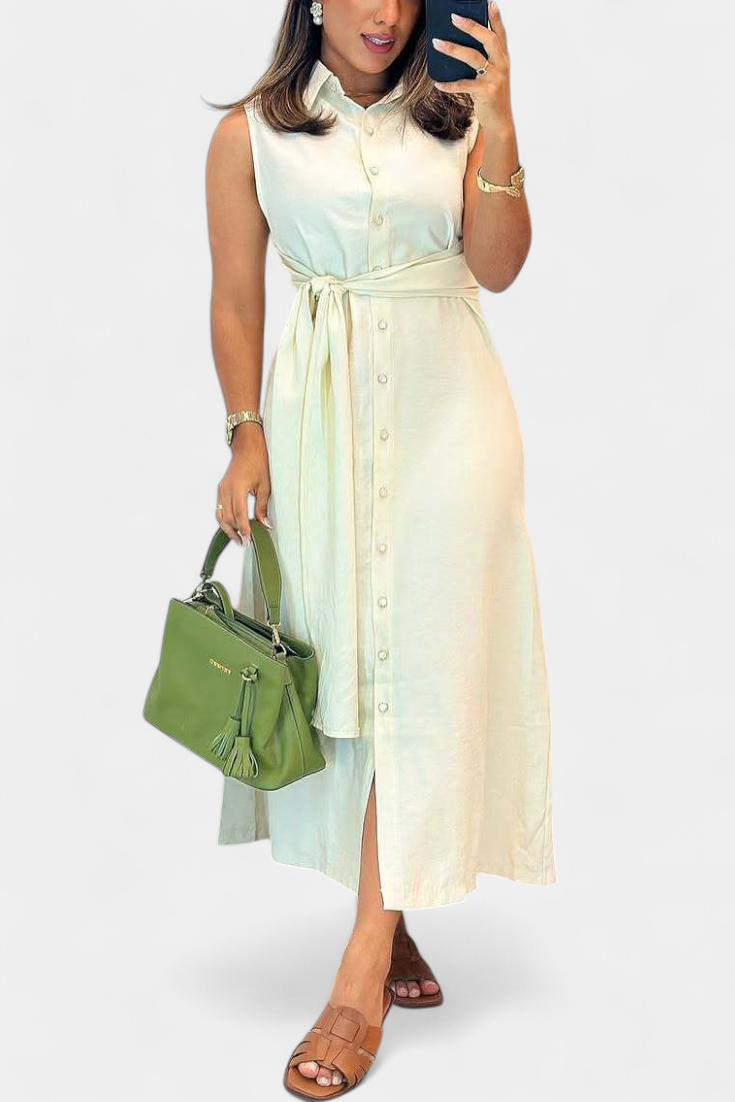Behnaz Colección Vestido Exclusivo Sin Mangas Cinturón