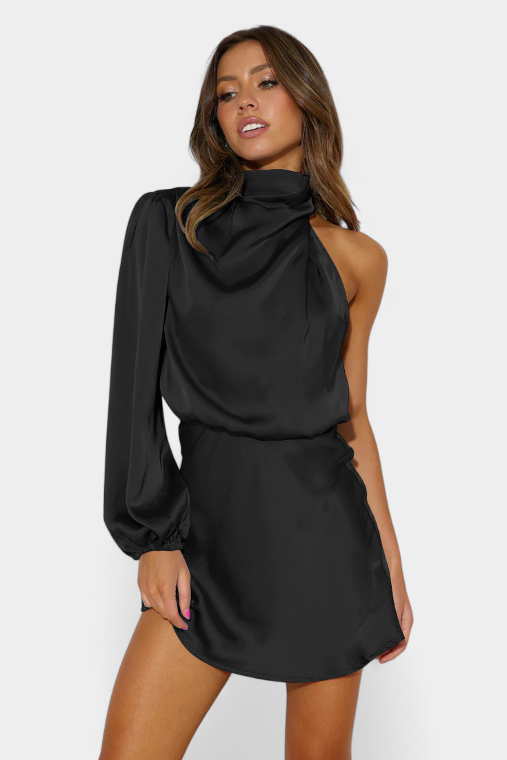 Mara Vestido Mini Drapado Un Hombro Colección Luxe Edición