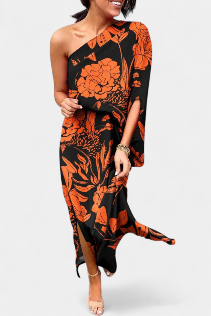 Carlena Vestido Un Hombro Estampado Romántico Exclusivo