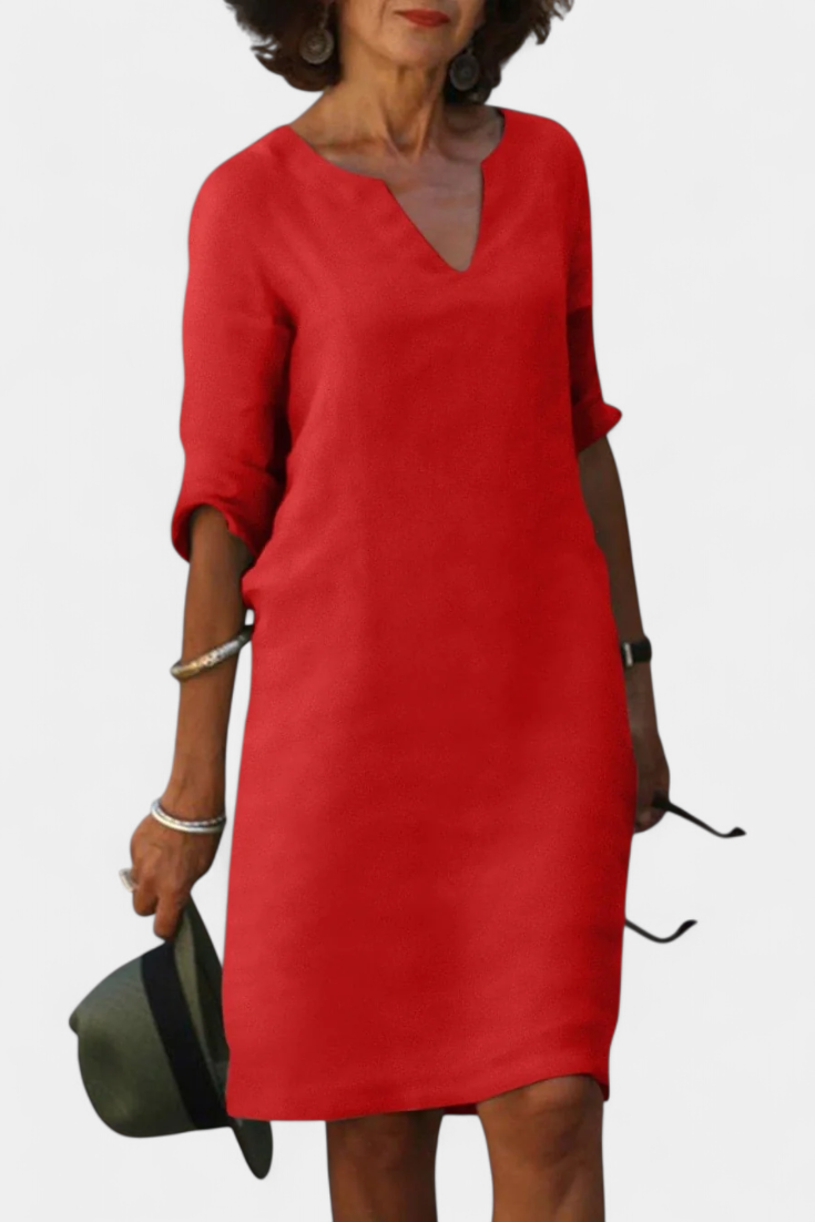 Elowen Vestido Exclusivo Escote V Manga Tejido Ligero
