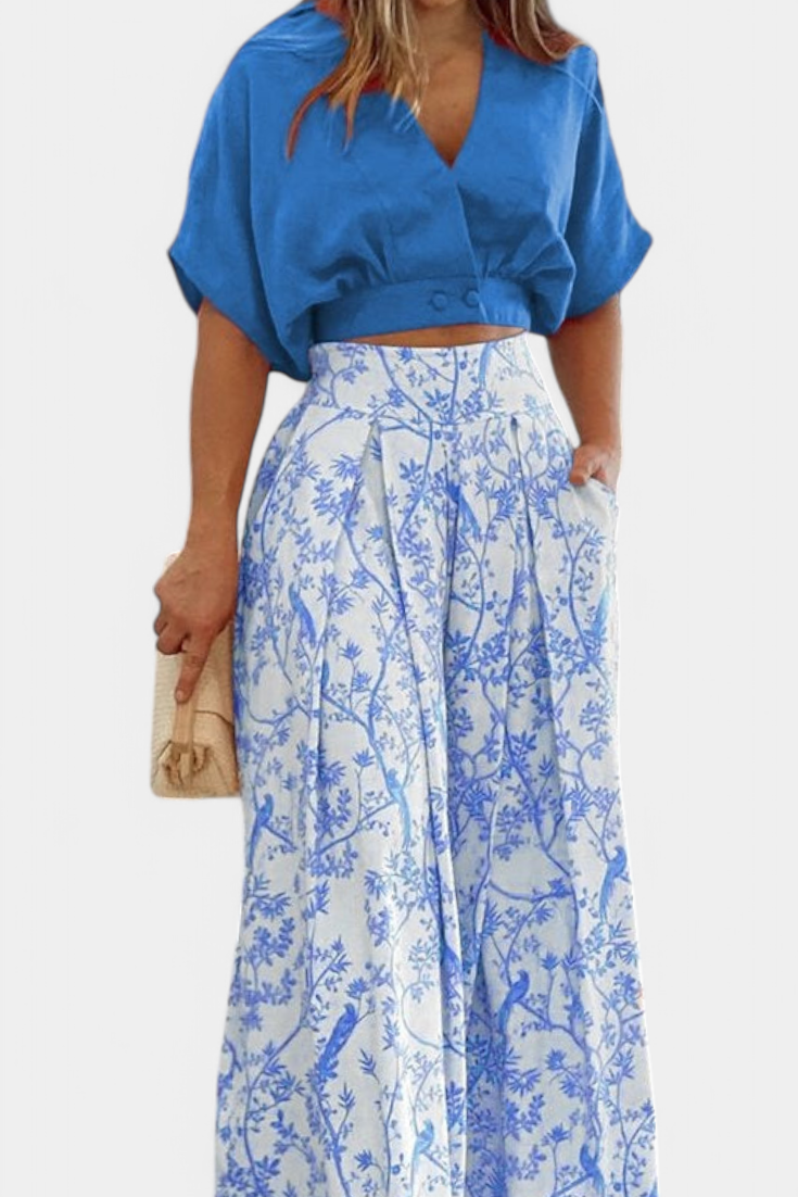 Olivia Conjunto Boho Cuello En V Pierna Ancha Exclusiva