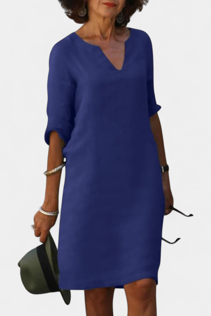Elowen Vestido Exclusivo Escote V Manga Tejido Ligero
