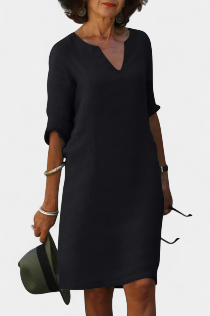 Elowen Vestido Exclusivo Escote V Manga Tejido Ligero