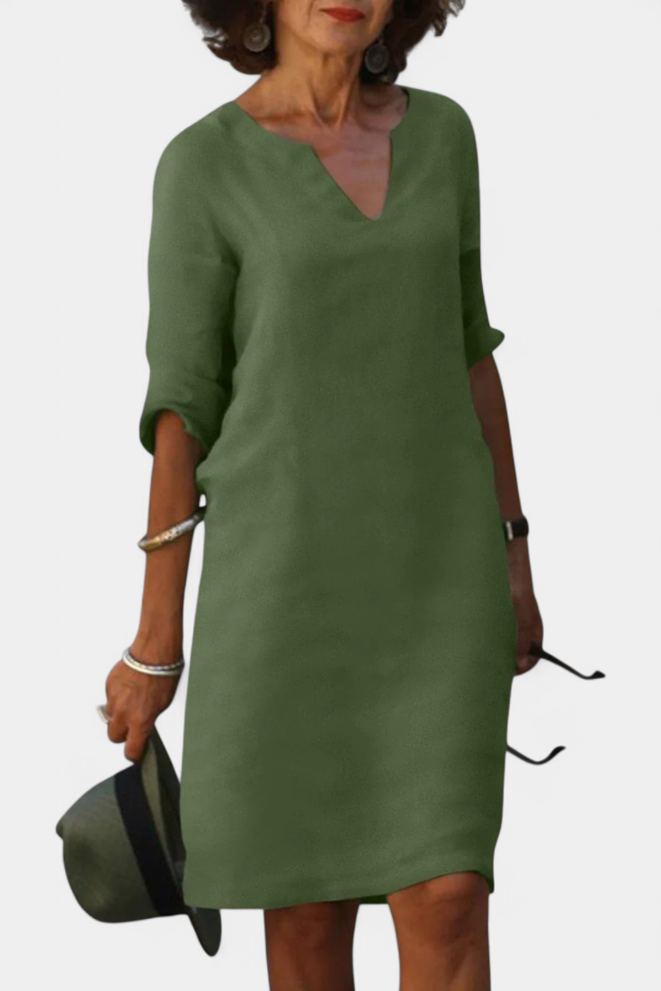 Elowen Vestido Exclusivo Escote V Manga Tejido Ligero