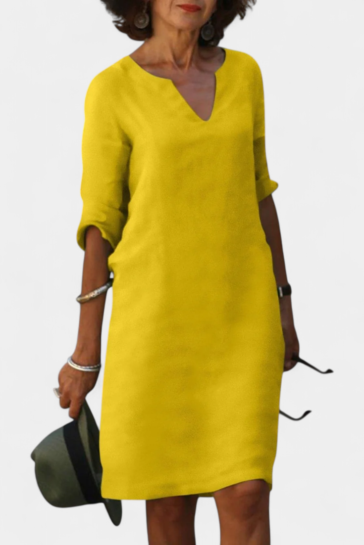 Elowen Vestido Exclusivo Escote V Manga Tejido Ligero