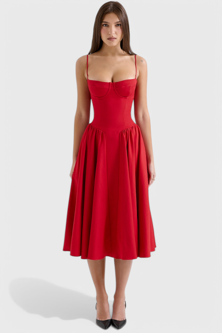 Felicity Vestido Midi Corsé Sin Mangas Colección Exclusiva