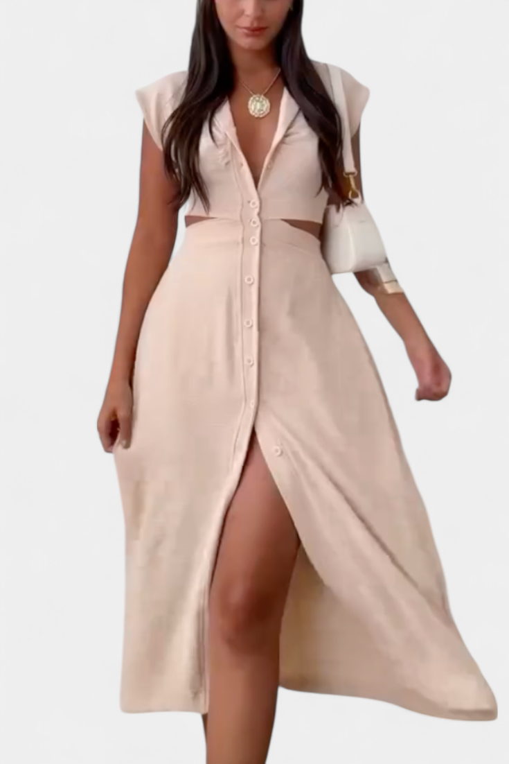 Griselda Vestido Midi Minimalista Cintura Abierta Exclusiva