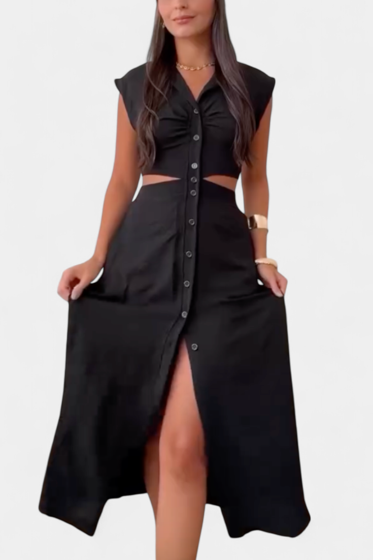 Griselda Vestido Midi Minimalista Cintura Abierta Exclusiva