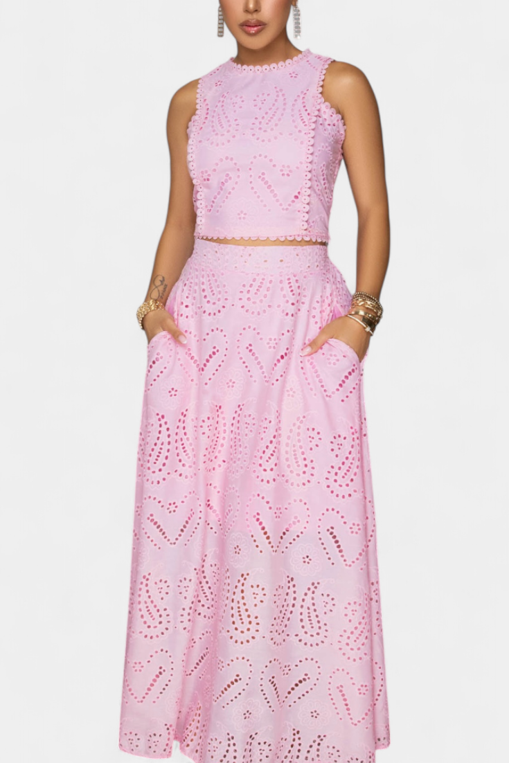 Danitza Conjunto Romántico Encaje Floral Calado Exclusivo