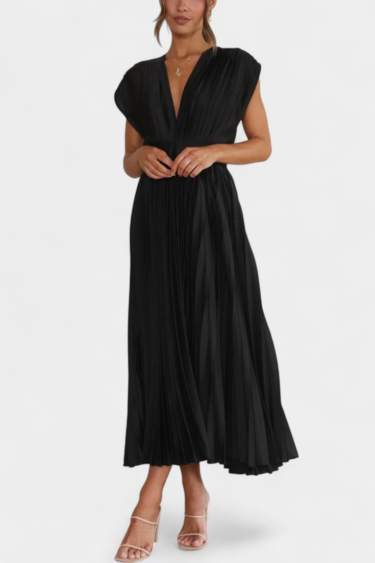 Mireia Vestido Crepé Pliegues Escote Drapeado Cintura Alta