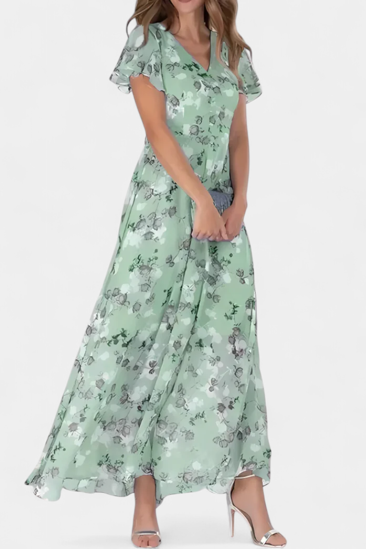 Amara Vestido Maxi Floral Exclusivo Escote En V Mangas