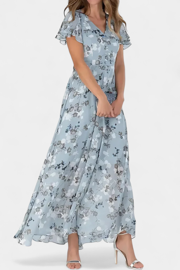 Amara Vestido Maxi Floral Exclusivo Escote En V Mangas