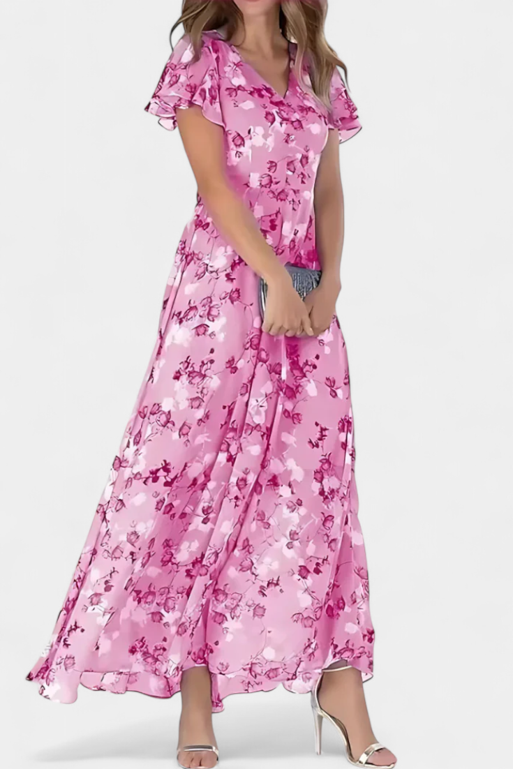 Amara Vestido Maxi Floral Exclusivo Escote En V Mangas