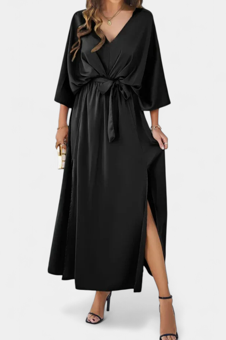 Milly Vestido Elegante Con Lazo Abertura Exclusivo Sutil