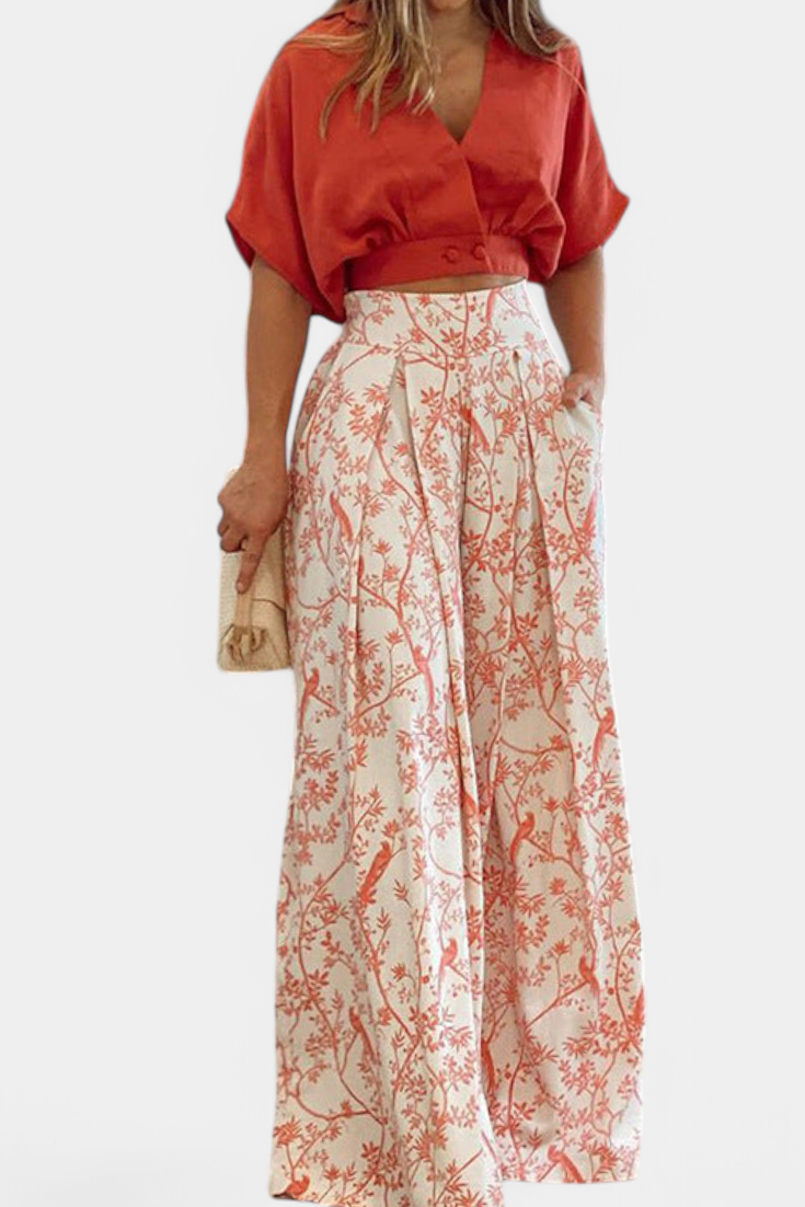 Olivia Conjunto Boho Cuello En V Pierna Ancha Exclusiva