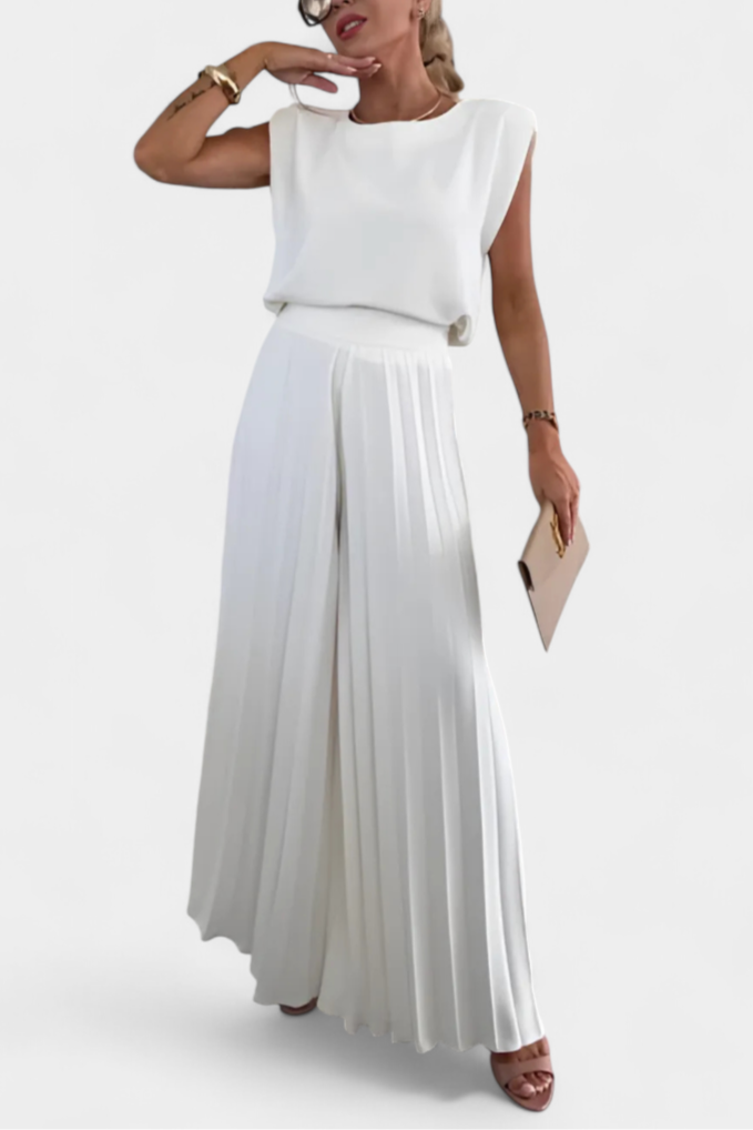 Liora Conjunto Minimalismo Exclusivo Top Pantalón Plisado