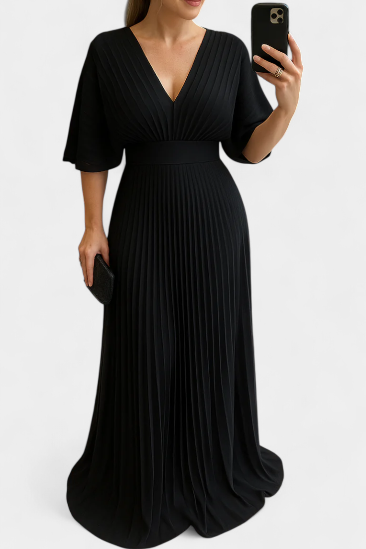 Odele Vestido Plisado Fluido con Espalda Abierta Elegante