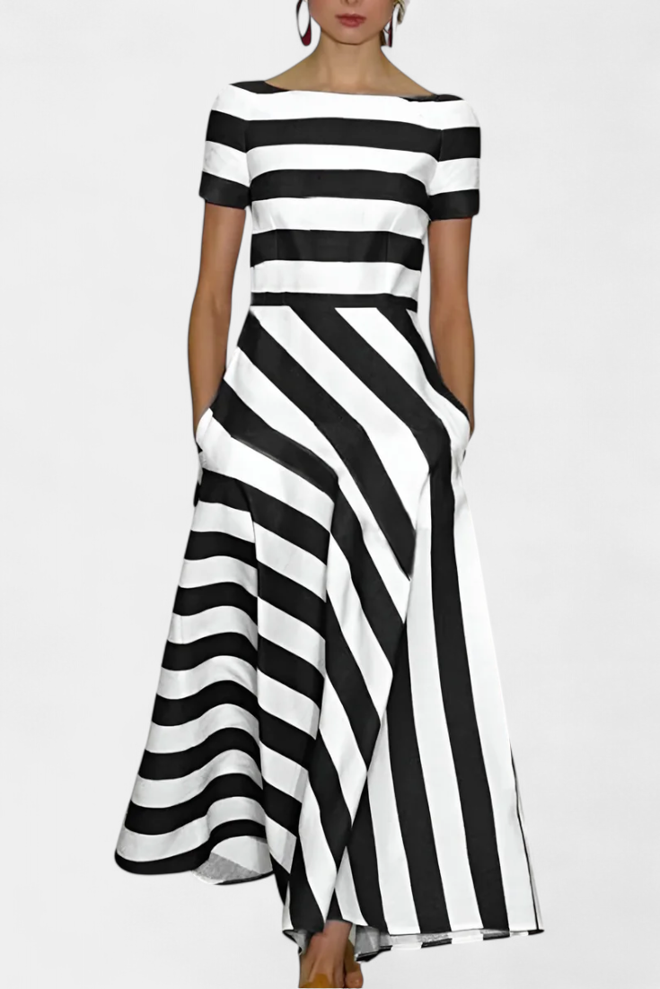 Lustra Vestido Maxi Rayas Corte Fluido Elástico Exclusivo