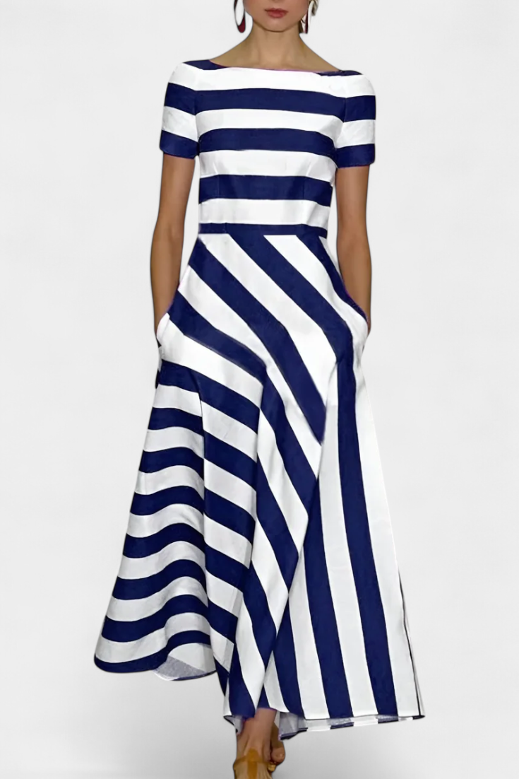 Lustra Vestido Maxi Rayas Corte Fluido Elástico Exclusivo