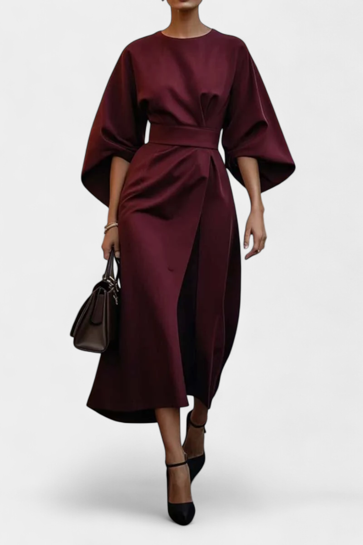 Micaela Vestido Midi Exclusivo Lux Mangas Lantern Cintura