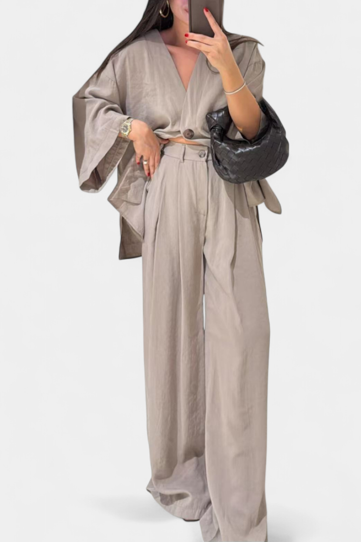 Eli Conjunto Oversize Top V Cuello Pantalón Luxe Exclusiva