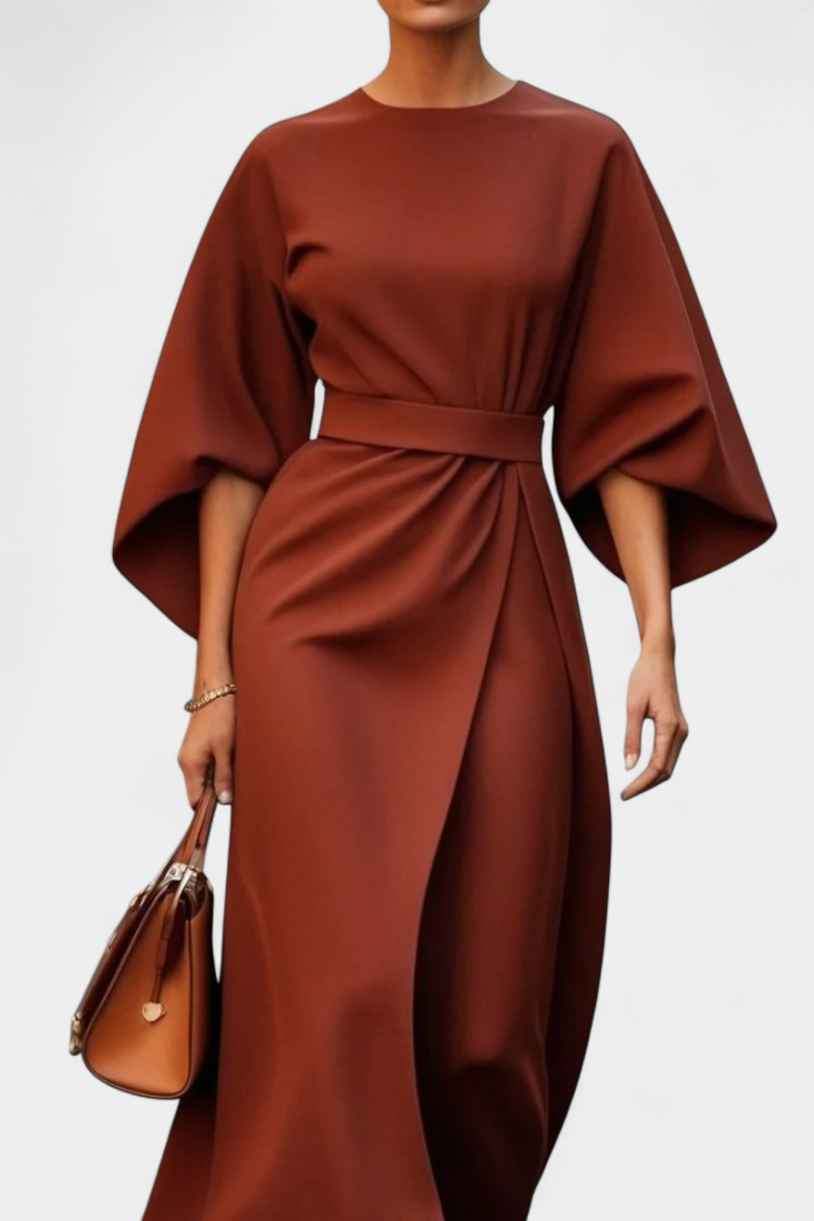 Micaela Vestido Midi Exclusivo Lux Mangas Lantern Cintura