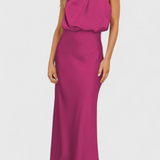 Rina Vestido Halter Drapeado Seda Colección Exclusiva