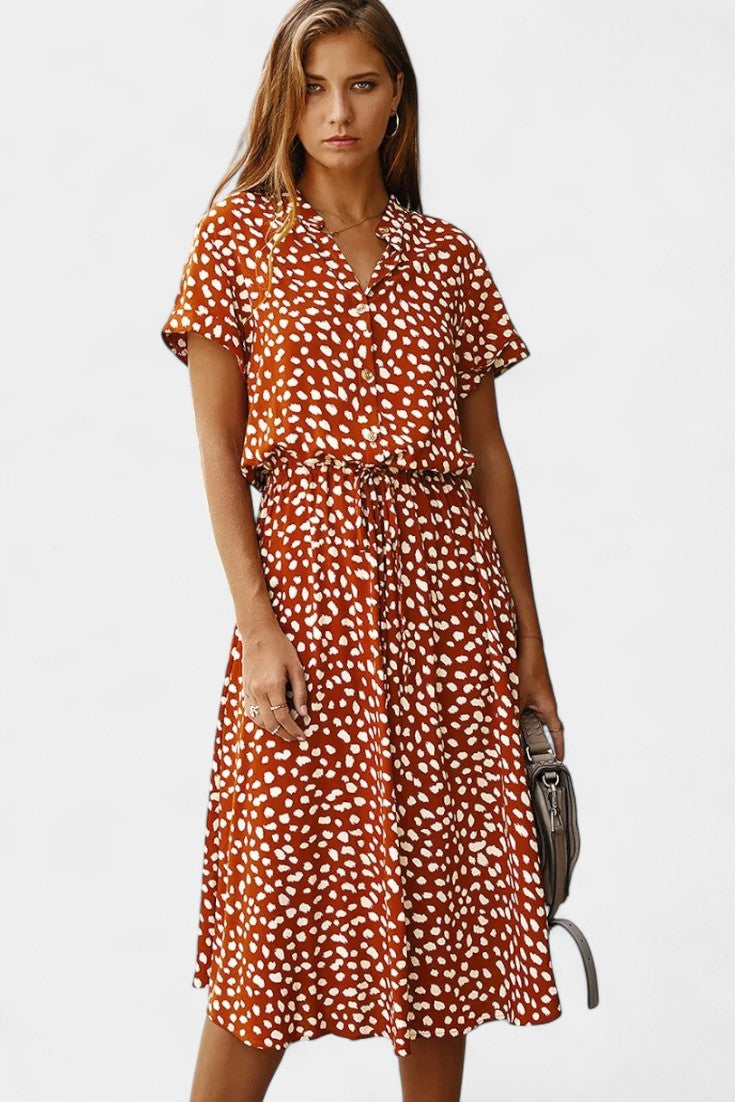Rovena Vestido Midi Lunares Camisero Colección Exclusiva