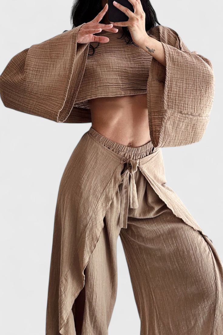 Elsie Conjunto Fluido Kimono Y Pantalón Cruzado Limitada