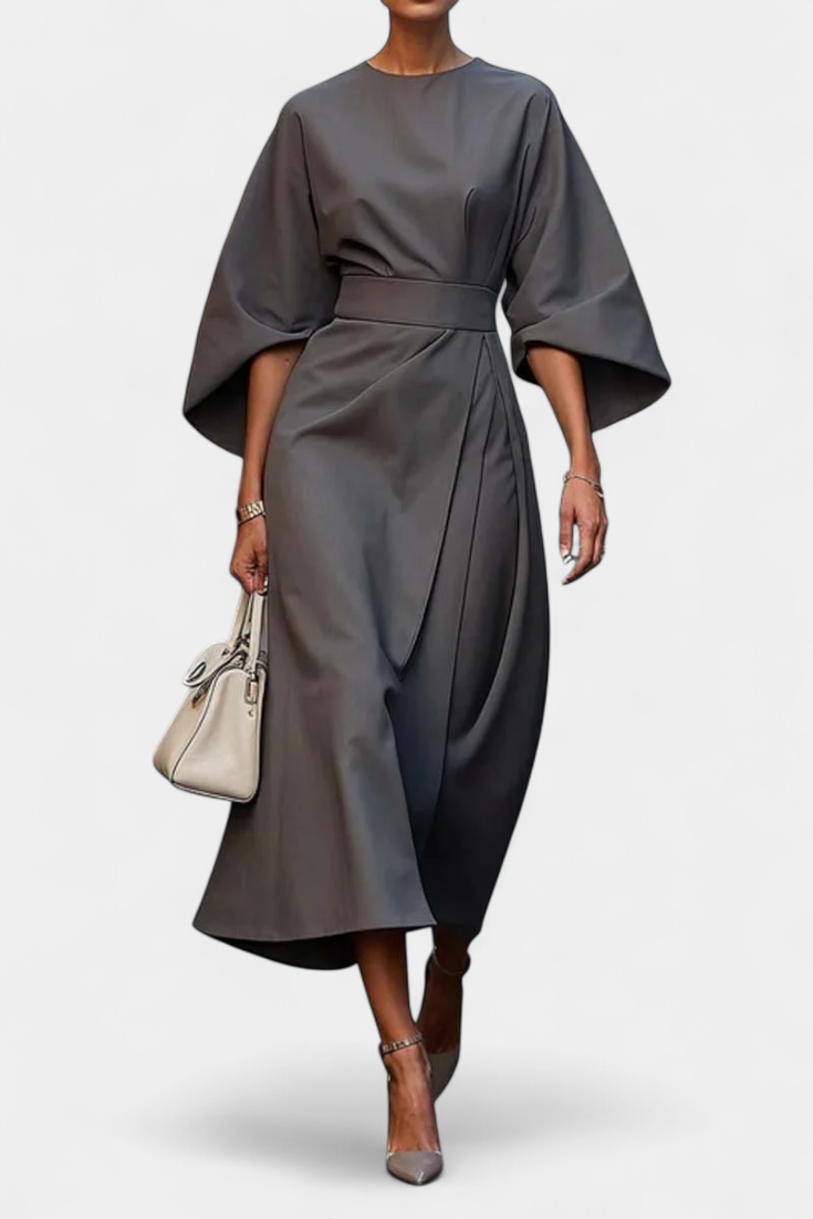 Micaela Vestido Midi Exclusivo Lux Mangas Lantern Cintura