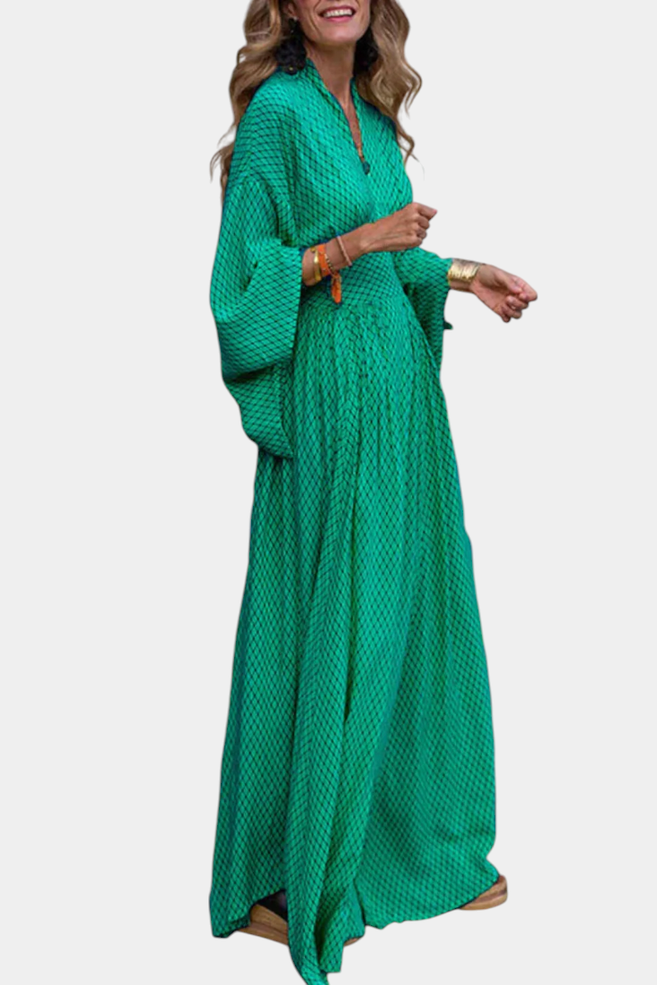 Anelia Vestido Maxi Geométrico Tejido Premium Exclusivo