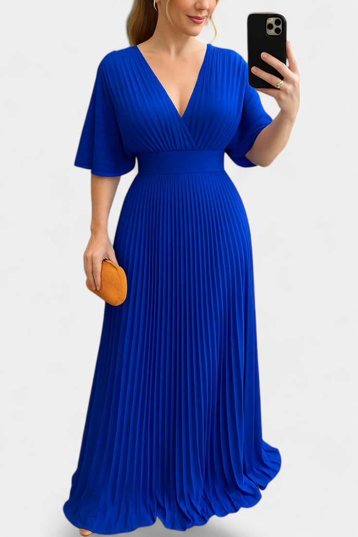 Odele Vestido Plisado Fluido con Espalda Abierta Elegante
