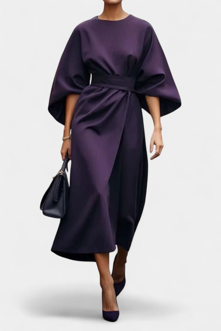 Micaela Vestido Midi Exclusivo Lux Mangas Lantern Cintura