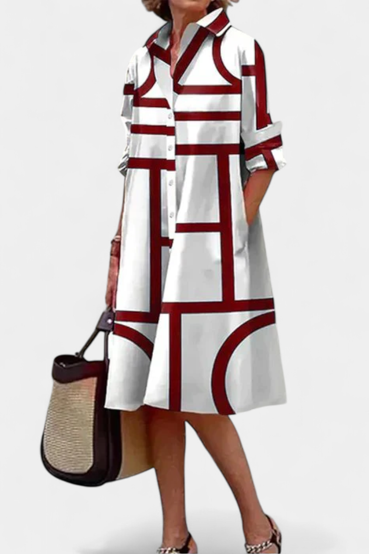 Larissa Vestido Geométrico de Algodón Seda Fría Exclusivo