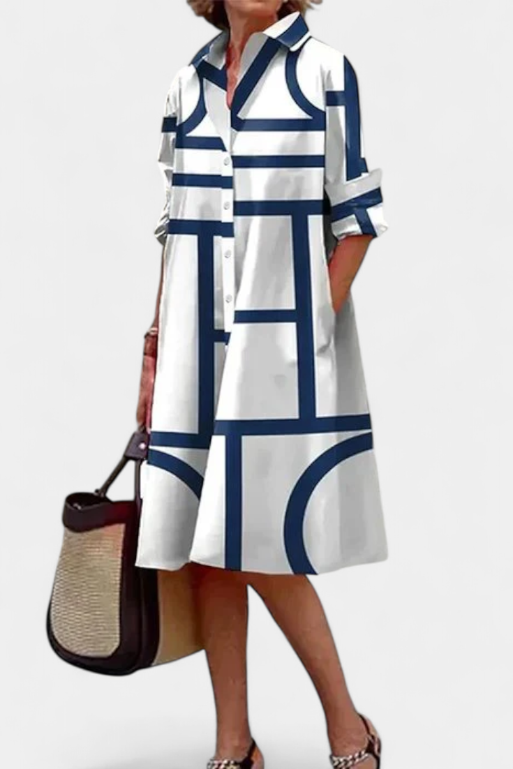 Larissa Vestido Geométrico de Algodón Seda Fría Exclusivo