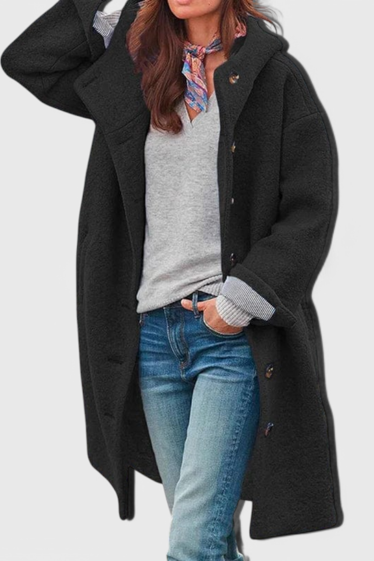 Penélope Abrigo Invierno Capucha Tejido Grueso Exclusiva