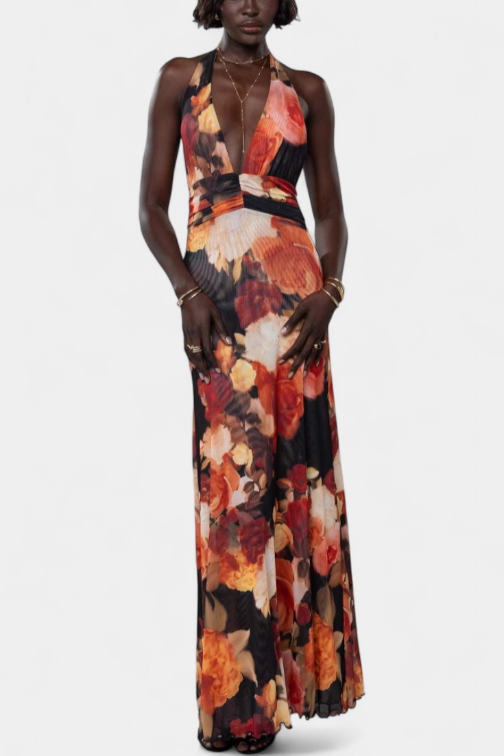 Melodía Vestido Maxi Lunares Halter Edición Limitada