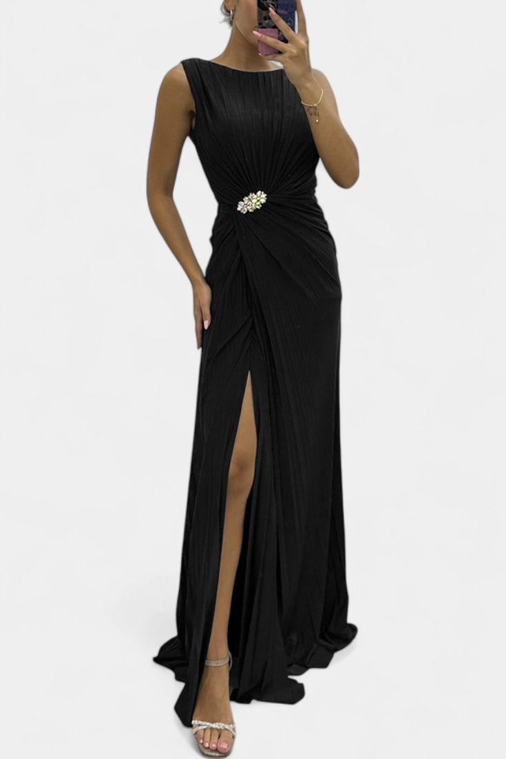 Shiloh Vestido Maxi Plisado Seda Exclusivo Abertura