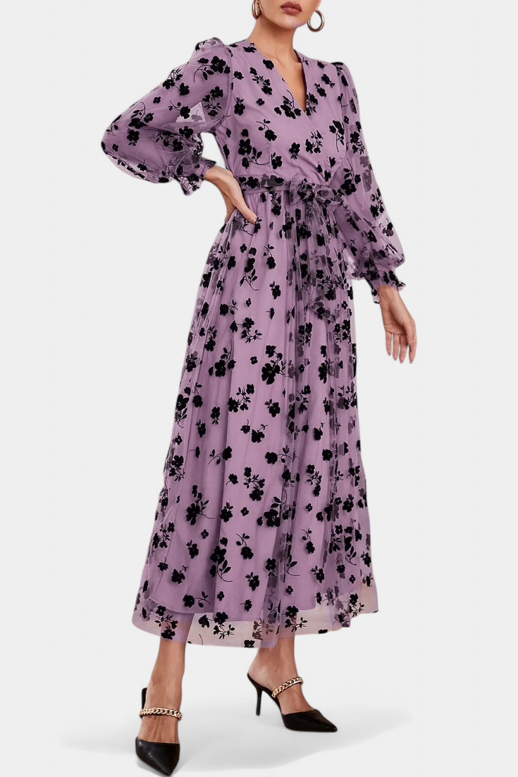Iolanda Vestido Maxi de Encaje Floral Mangas Linterna Elite
