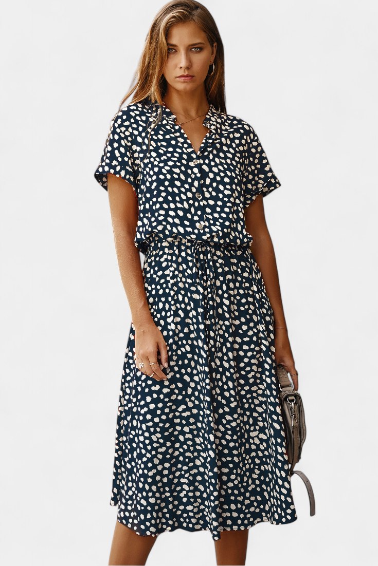 Rovena Vestido Midi Lunares Camisero Colección Exclusiva