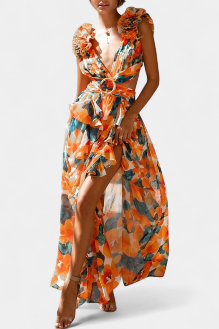 Zuleika Exclusivo Vestido de Chifón con Volantes Finos