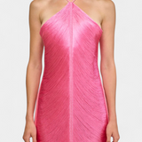 Jianna Vestido Halter con Flecos Metálicos Dorados Exclusivo