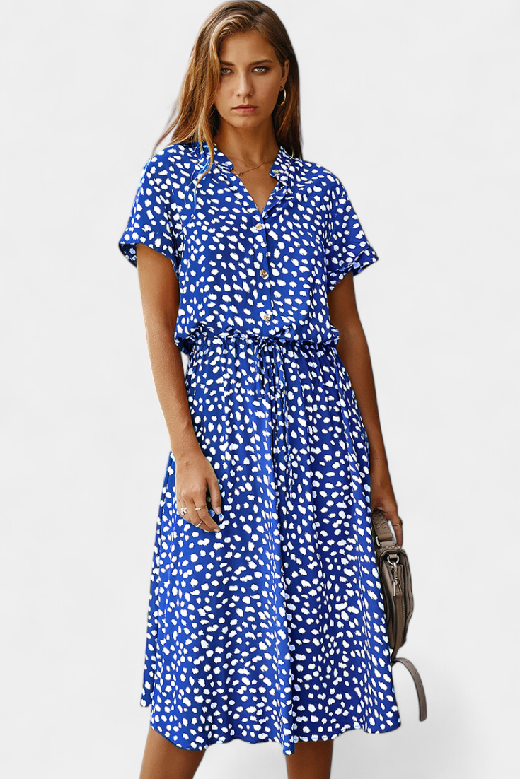 Rovena Vestido Midi Lunares Camisero Colección Exclusiva
