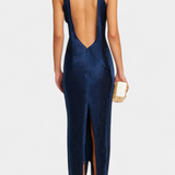 Jianna Vestido Halter con Flecos Metálicos Dorados Exclusivo