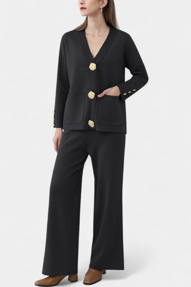 Aireen Conjunto de Punto Cárdigan y Pantalón Ancho Edición
