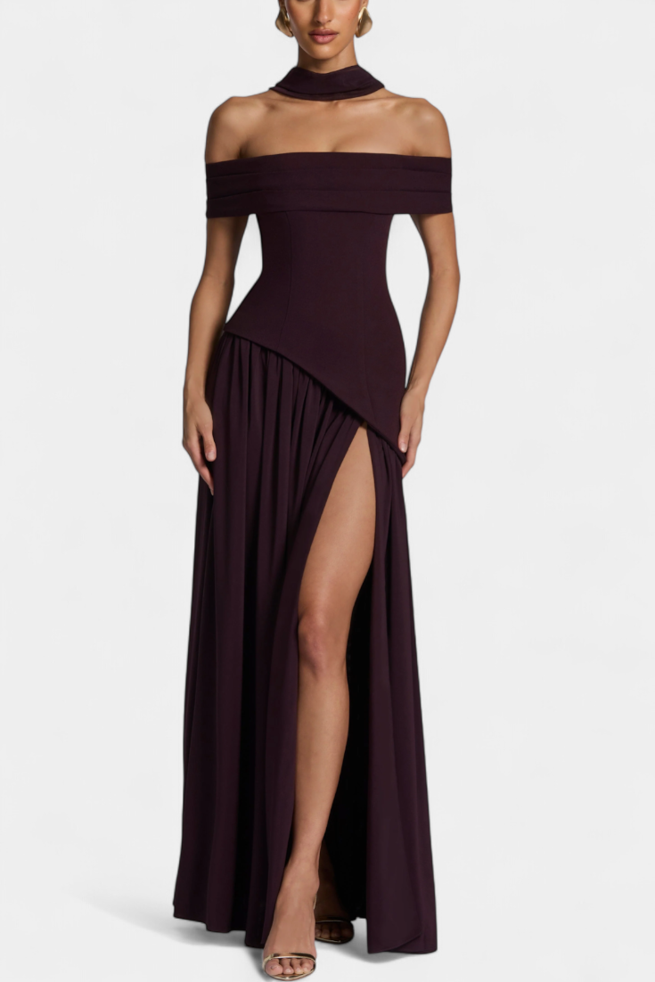 Celaena Vestido Maxi Off Shoulder Chiffon Colección Privada
