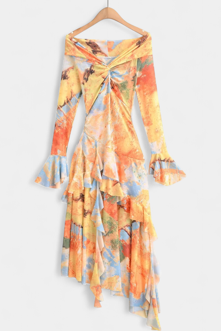 Agentha Falda Larga Asimétrica Colección Tie Dye Exclusiva
