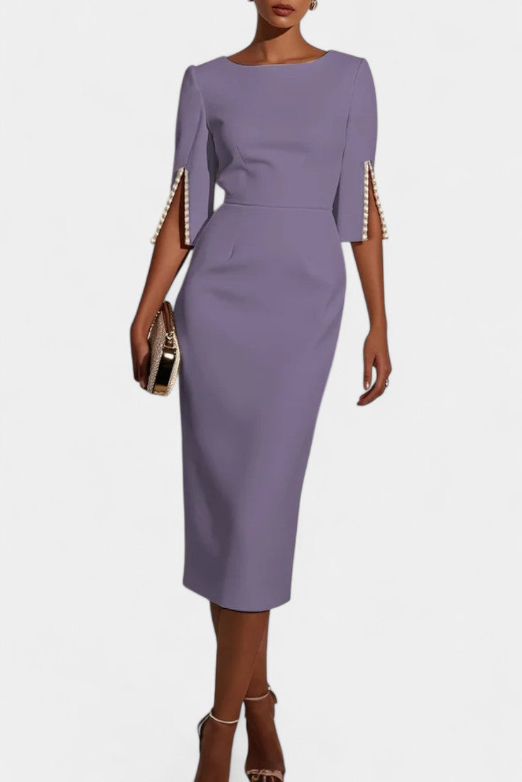 Reece Vestido Midi Con Perlas Cuello Redondo Exclusivo