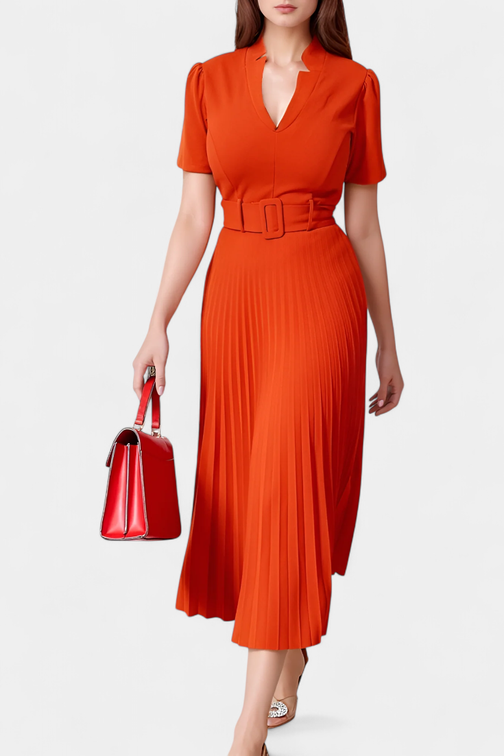 Seliora Vestido Midi De Trabajo Con Cinturón Plisados Elite