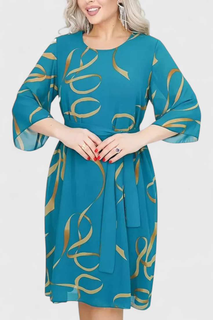 Ame Vestido Midi Estampado Cinturón Tejido Ligero Exclusivo